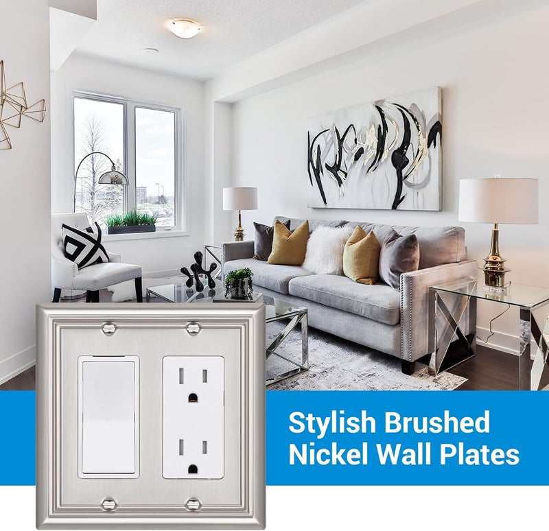 DEWENWILS Double Decorator Wall Plates, Brushed Nickel Outlet Covers, Metal Face Plates for Electrical Outlets, GFCI, Dimmer Switch, 2-Pack - Image 4